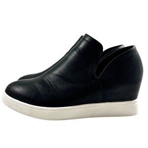 Journee Cardi Black Leather Platform Wedge Slip-On Sneakers Womens Size 11